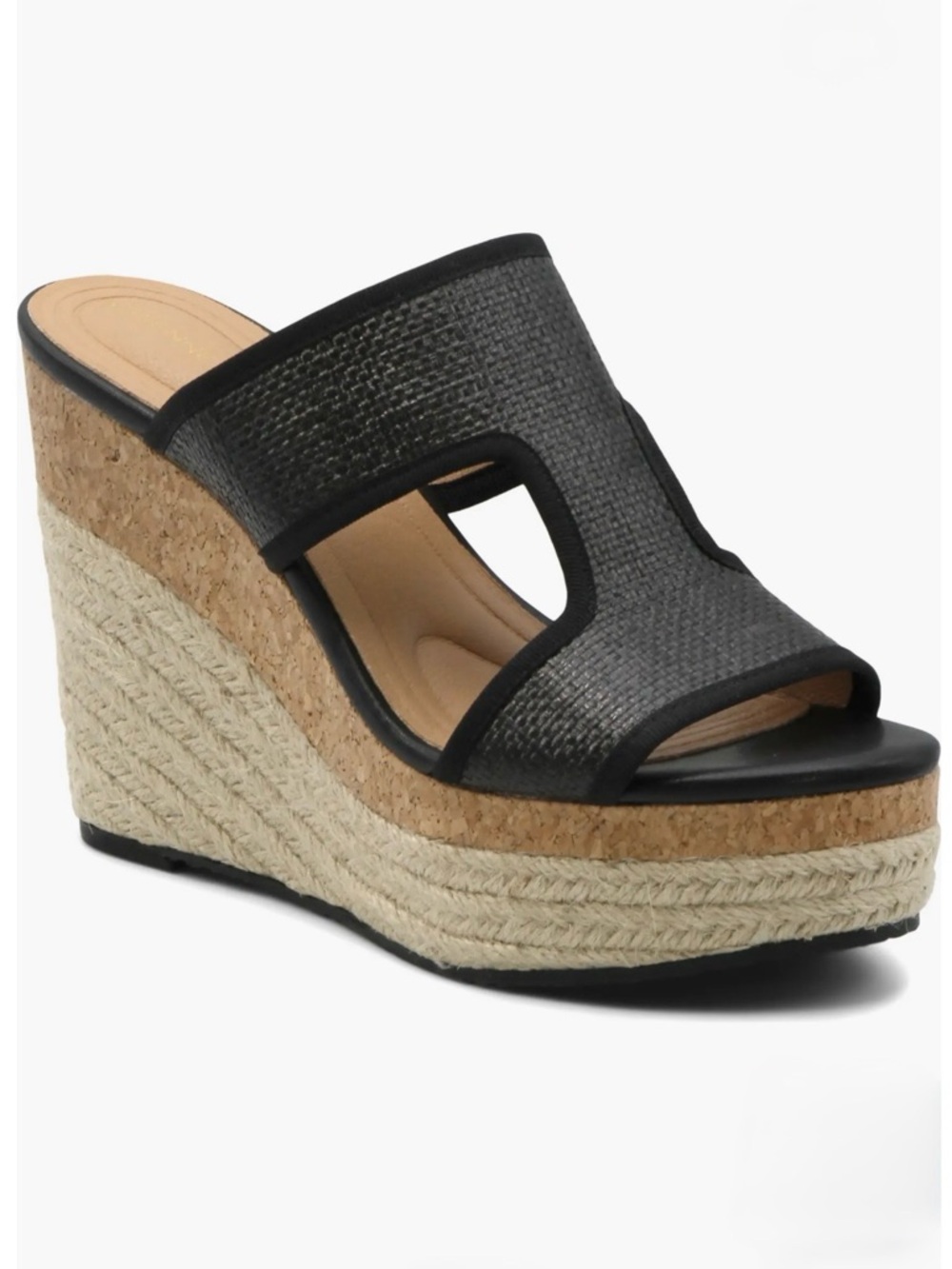 Adrienne Vittadini Casia Black Woven Slide Wedge Sandals size 8.5